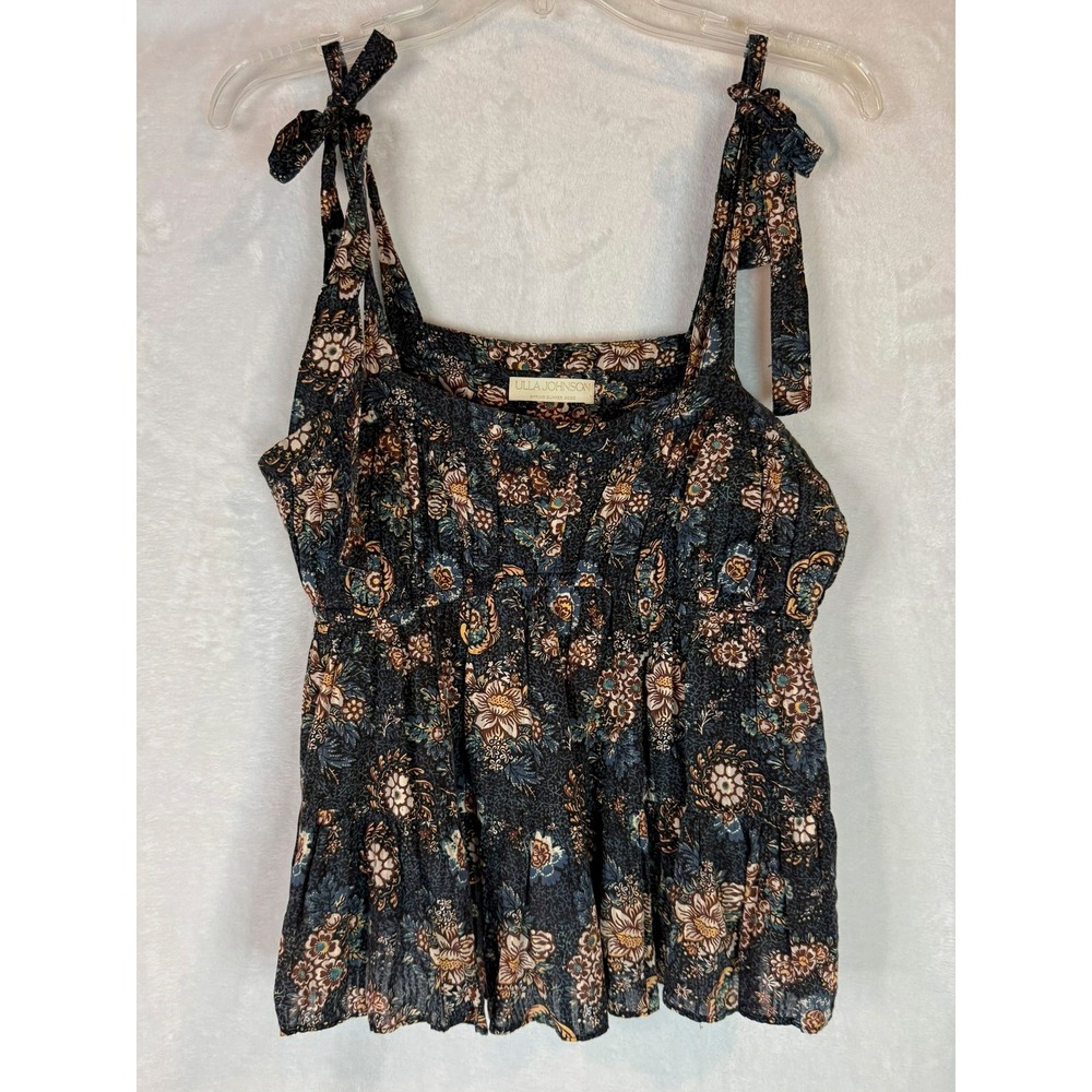 Ulla Johnson Syma Top Twilight Floral Tie Strap Babydoll Tank Cotton Blend